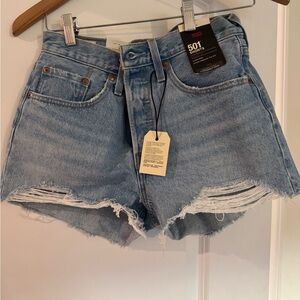 Levi's Blue Jean Shorts with Distressed Hem